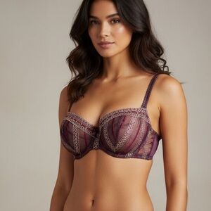 Passionata Sz 34 D Lace Burgundy Feminine Romantic Bras